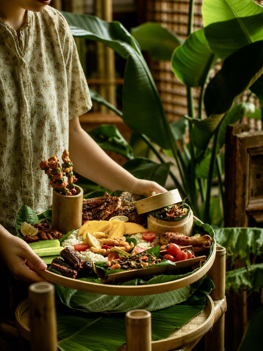 A table of Yunnan ingredients being prepared
